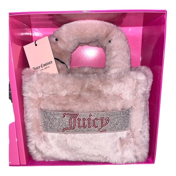 Juicy Couture Free Love Fuzzy Fluffy Mini Tote Light Pink Coin Purse Gift Set - Picture 2 of 6